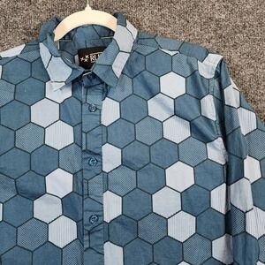 RUDE Men Geometric Hexagon Y2K Indie Streetwear Button Up Shirt Size S